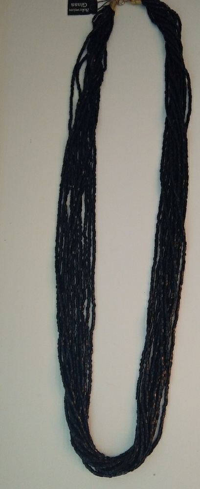 Vintage Czech Black Seed Glass Bead Necklace